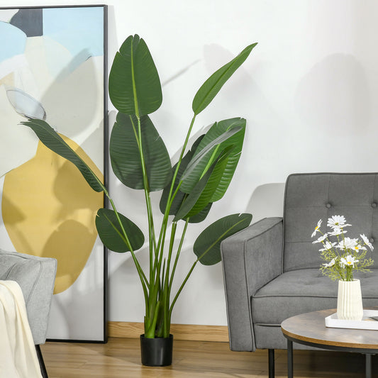 Bananier Artificial 160 cm cu Ghiveci și 10 Frunze Realiste, Plantă Artificială Tropicală pentru Decorațiuni Interioare și Exterioare, Verde