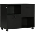 Dulap de Birou cu 2 Sertare pentru Dosare si Rafturi Deschise din PAL, Manere din Otel, Roti cu Blocare, 80x40x66cm, Negru
