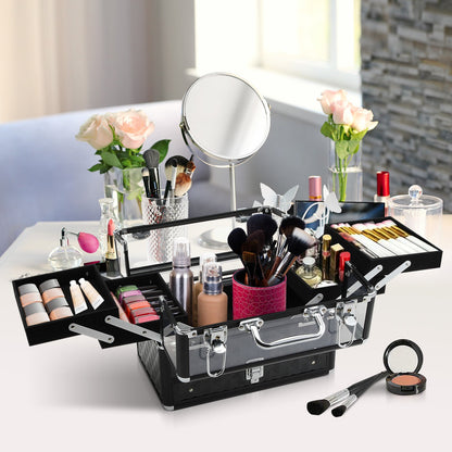 Valiza Make Up Profesionala cu Truse Detasabile Rama din Aluminiu 30x18.5x22cm