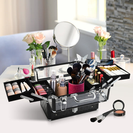 Valiza Make Up Profesionala cu Truse Detasabile Rama din Aluminiu 30x18.5x22cm