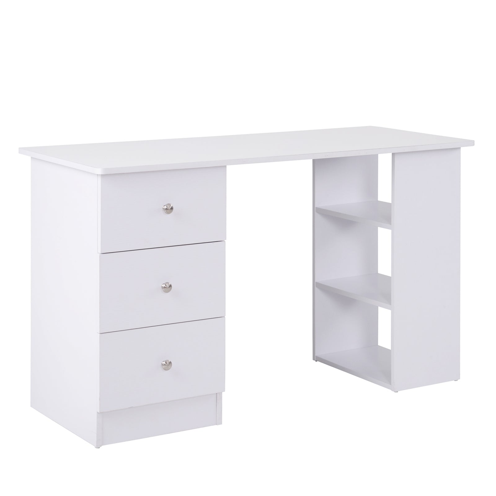 Masa Birou Alba – Cu Sertare & Rafturi Laterale, 120 cm