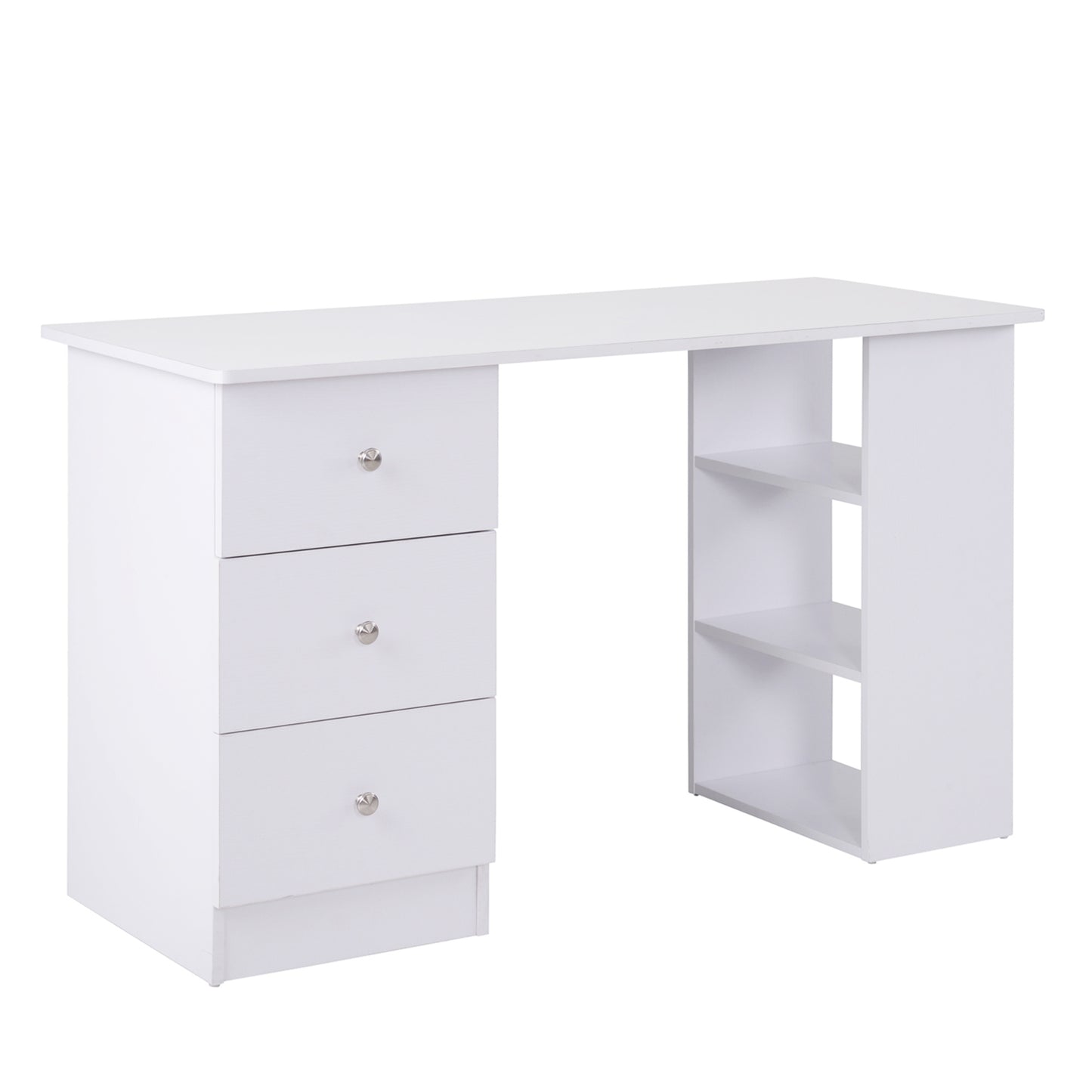 Masa Birou Alba – Cu Sertare & Rafturi Laterale, 120 cm