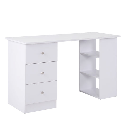 Masa Birou Alba – Cu Sertare & Rafturi Laterale, 120 cm