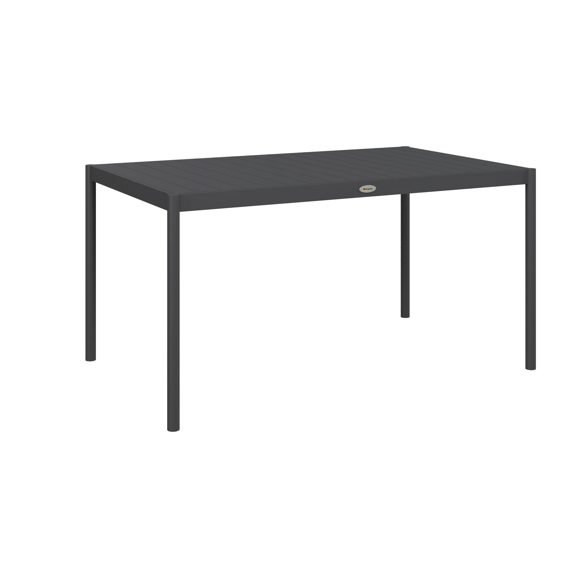 Masă de Grădină cu Lamele, Dimensiuni 145x90 cm, Masă de Dining pentru 6 Persoane, Rectangulară, din Aluminiu și Oțel, pentru Curte, Terasă, Balcon și Exterior, Gri Închis