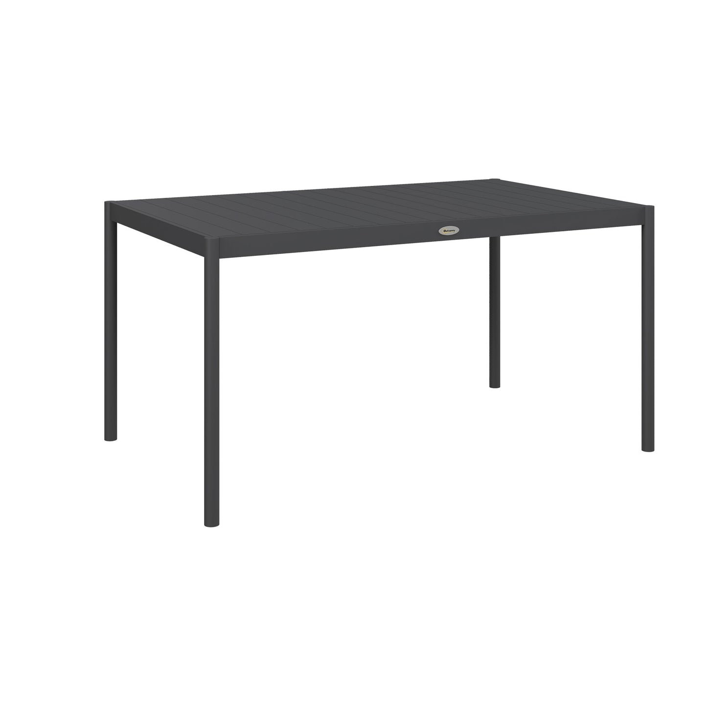 Masă de Grădină cu Lamele, Dimensiuni 145x90 cm, Masă de Dining pentru 6 Persoane, Rectangulară, din Aluminiu și Oțel, pentru Curte, Terasă, Balcon și Exterior, Gri Închis