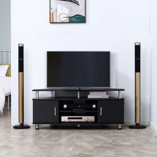 Comoda TV cu 2 compartimente inchise raft blat benzi antiderapante negru