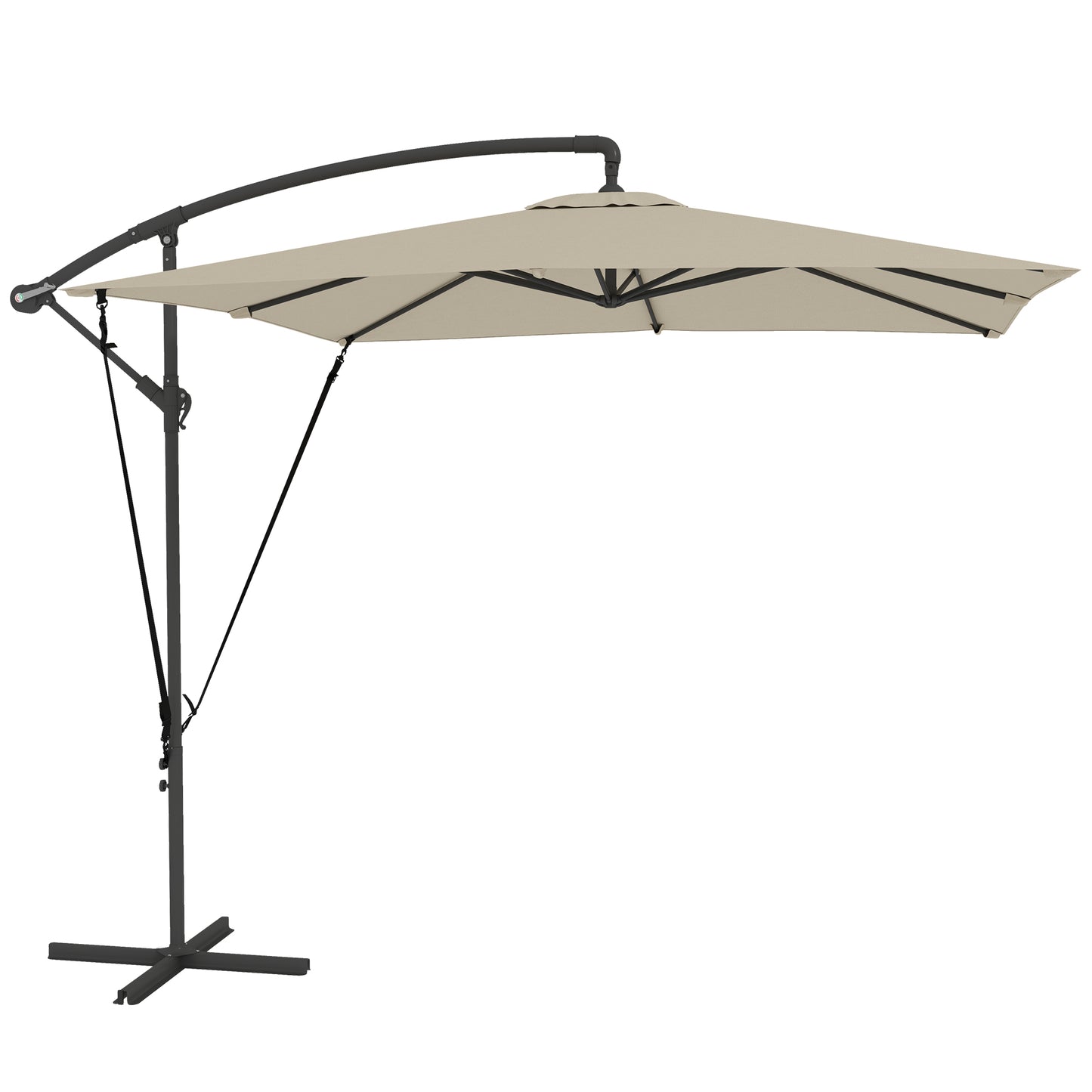 Umbrelă de Grădină Suspendată 2.47x2.47 m, Umbrelă de Exterior cu Bază în Cruce, Corzi Antivânt, Bej