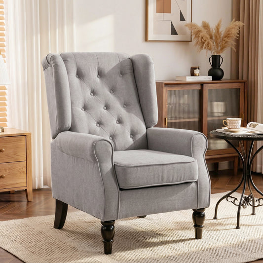 Fotoliu Chesterfield in Tesatura Detasabila cu Sezuta Ampla Gri 74 x 86 102 cm