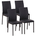 Set de 4 scaune pentru dining din piele sintetică cu cusături romboidale și picioare din metal, negru