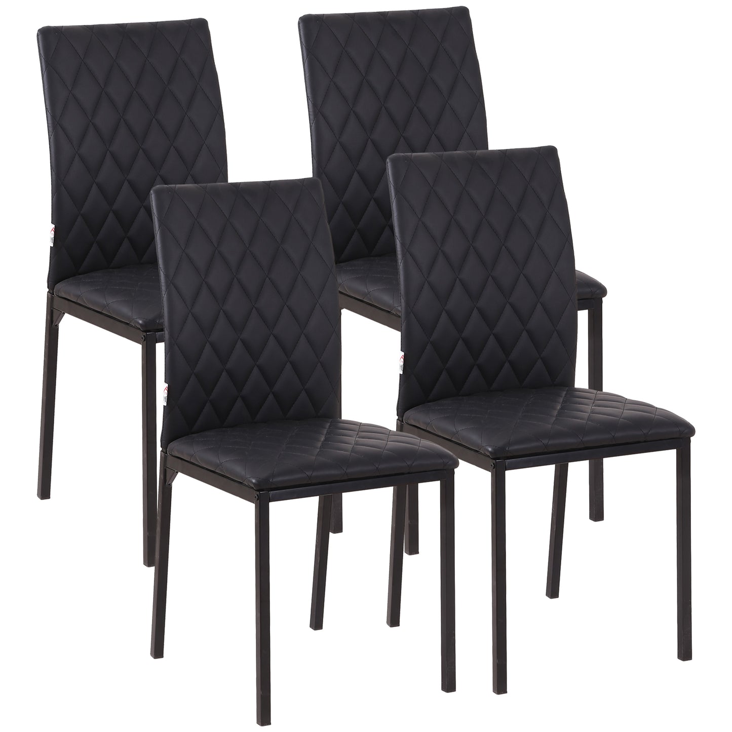 Set de 4 scaune pentru dining din piele sintetică cu cusături romboidale și picioare din metal, negru