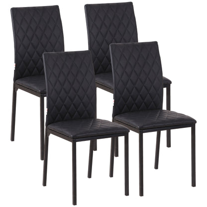 Set de 4 scaune pentru dining din piele sintetică cu cusături romboidale și picioare din metal, negru