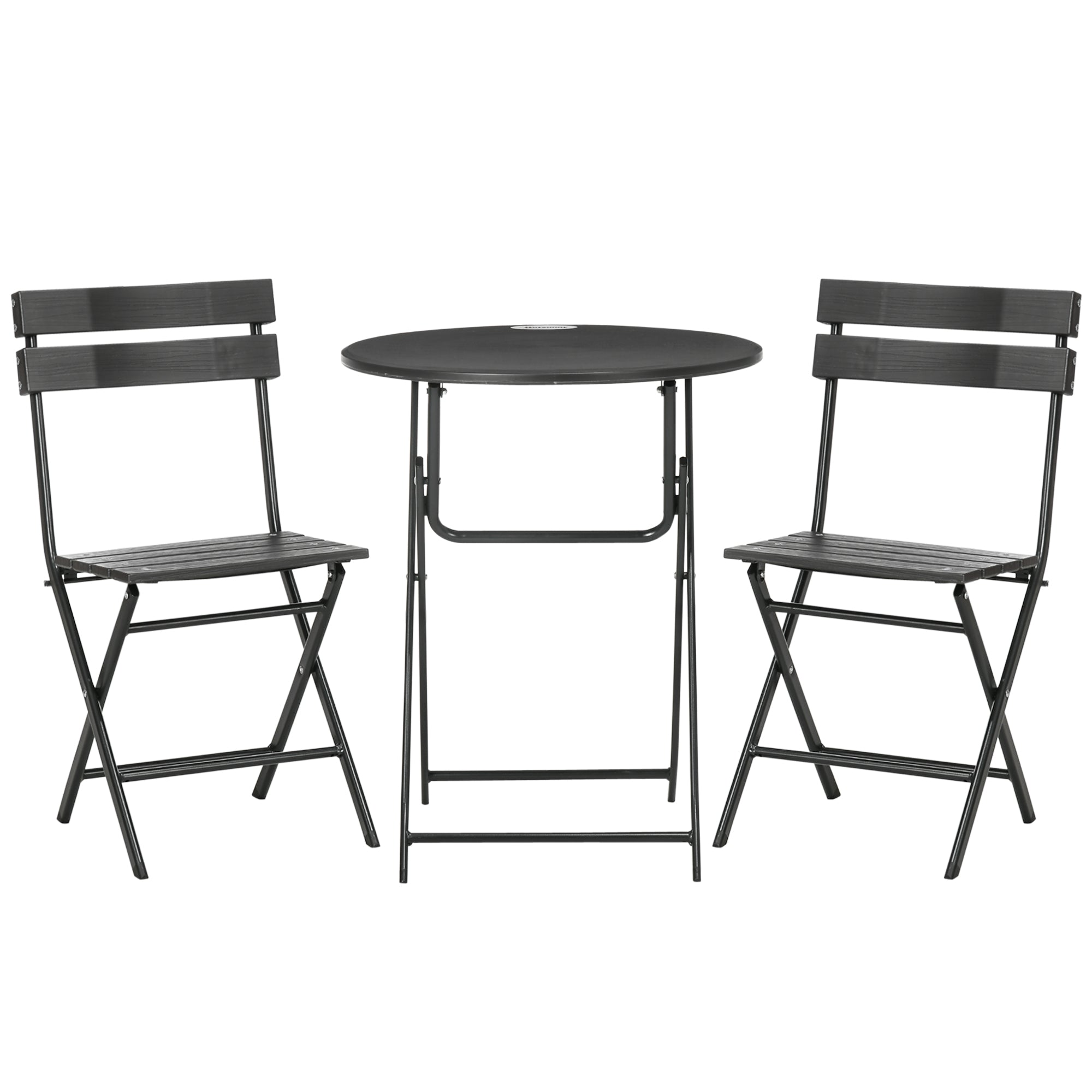 Set de Gradina  3 Piese cu 2 Scaune si Masa Pliabile din Otel si HDPE pentru Balcon si Terasa, Gri Inchis