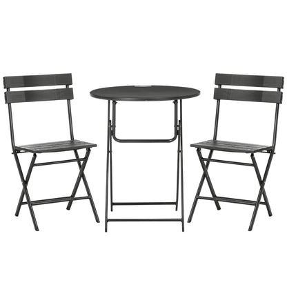Set de Gradina  3 Piese cu 2 Scaune si Masa Pliabile din Otel si HDPE pentru Balcon si Terasa, Gri Inchis