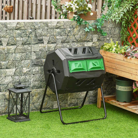 Compostor Rotativ cu 2 Secțiuni și 8 Prize de Aerisire din Oțel și PP, 160L, 71x65x96 cm, Gri