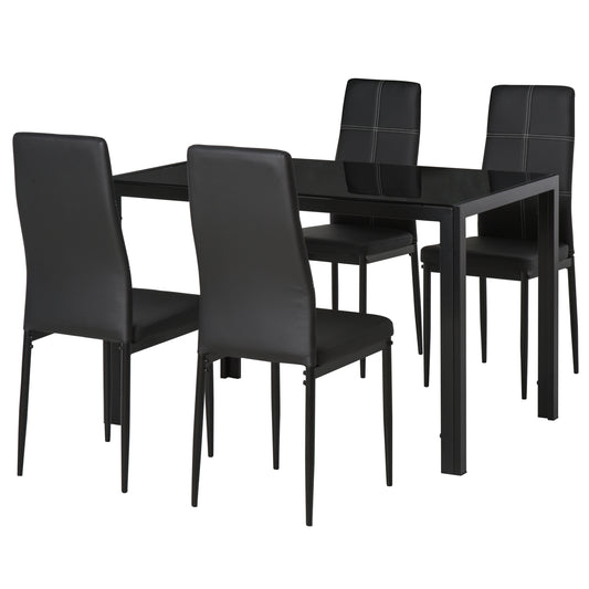 Set de luat masa 4 Scaune tapitate si 1 Masa pentru 4 persoane negru