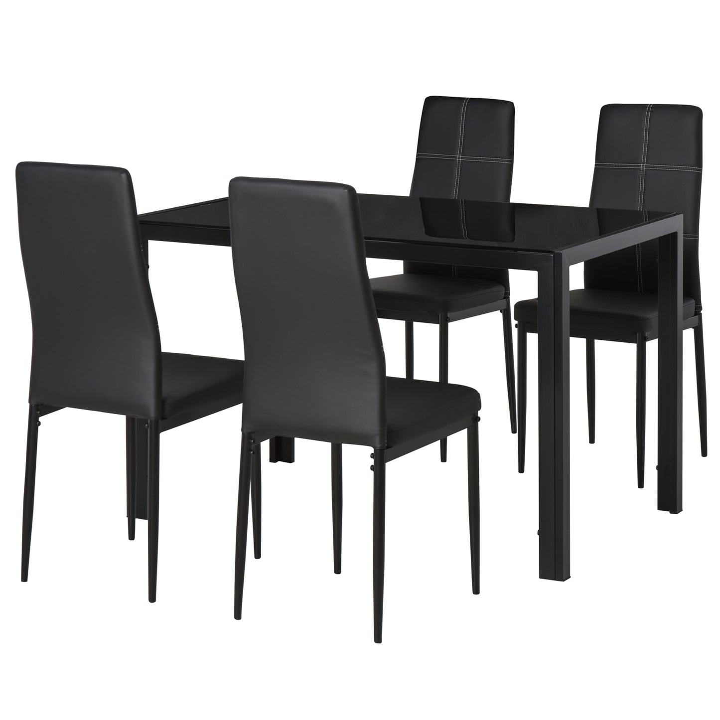 Set de luat masa 4 Scaune tapitate si 1 Masa pentru 4 persoane negru