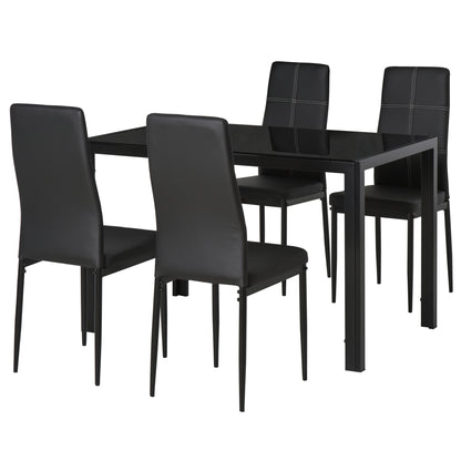 Set de luat masa 4 Scaune tapitate si 1 Masa pentru 4 persoane negru