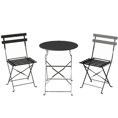 Set Bistro Exterior, Mobilier Pliabil cu Masă și 2 Scaune, Negru