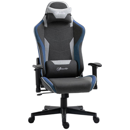 Scaun de Gaming Reclinabil la 150° cu Funcție de Legănare, din Țesătură cu Aspect de In, 66x53x128-138 cm, Gri