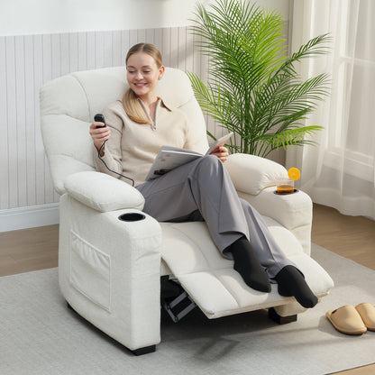 Fotoliu Relax Electric Reclinabil 150° cu Suport pentru Picioare, Funcție Memorie, Telecomandă, din Catifea, Crem