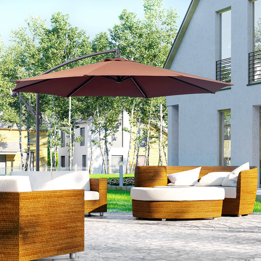 Umbrela Soare Descentrata de Gradina cu Colt Inclinabil din Metal si Poliester, Cafea, Φ3×2.6m