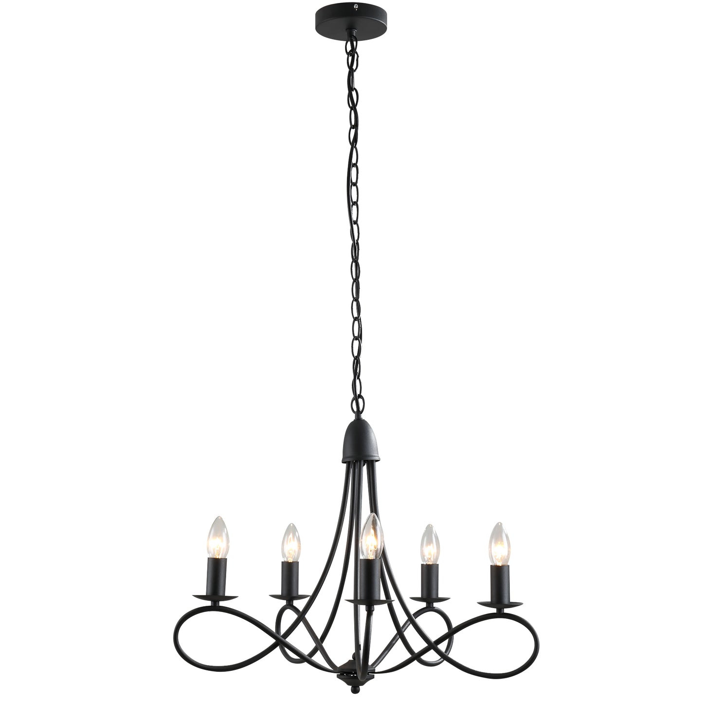 Candelabru Suspendat si Impletit pentru Tavan, Lustra din Otel cu 5 Sfesnice, Plafoniera suspendata, 158x45Hcm Negru