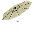 Umbrelă de Grădină Inclinabilă Ø265 cm cu 32 Luminile LED Solare și Manivelă, Umbrelă de Exterior cu 8 Spițe, din Oțel, Poliester, pentru Patio, Curte, Balcon, Terasă, Bej