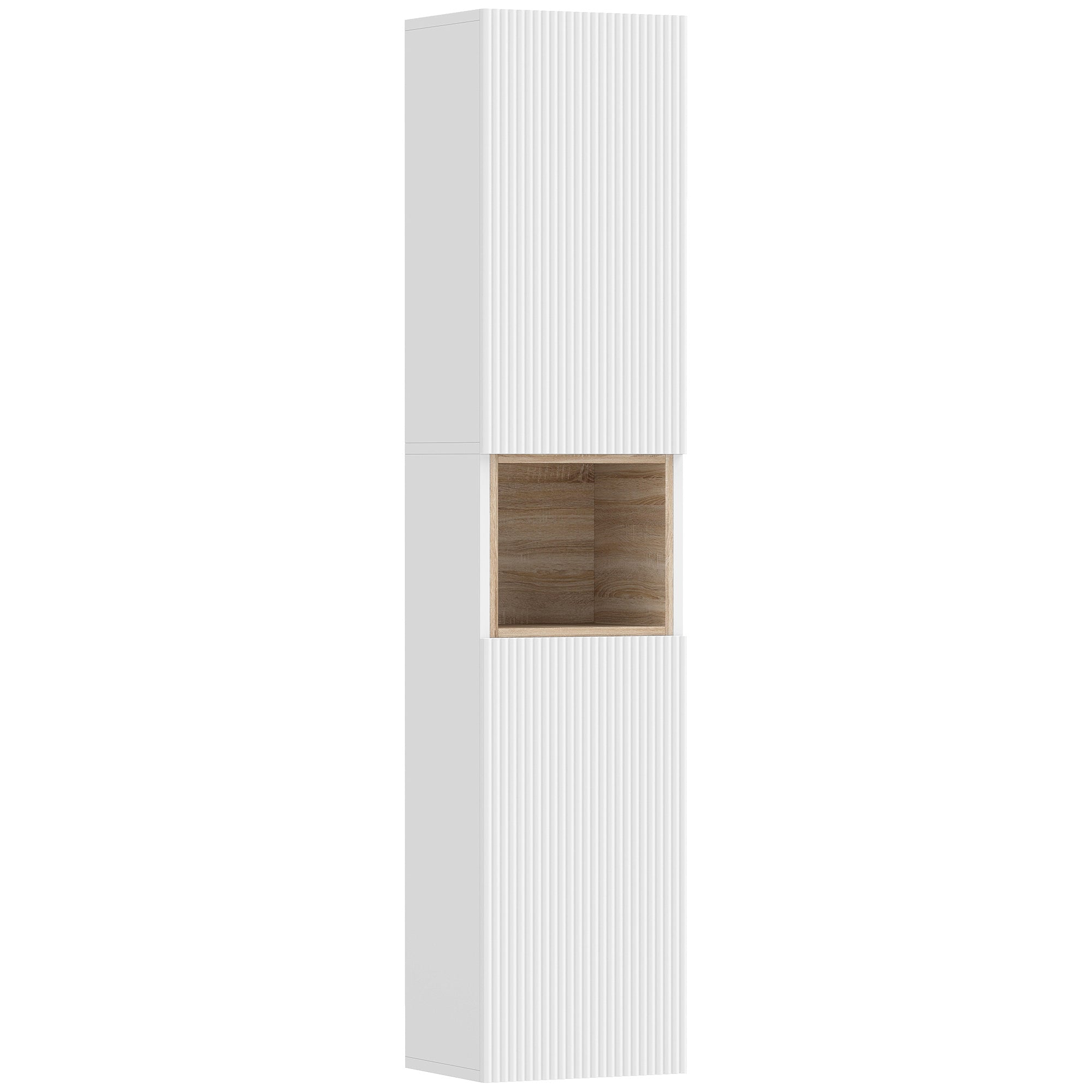 Mobilier de Baie cu 2 Uși, Rafturi Reglabile și Spațiu Deschis, Lemn, 30x24x140 cm, Alb