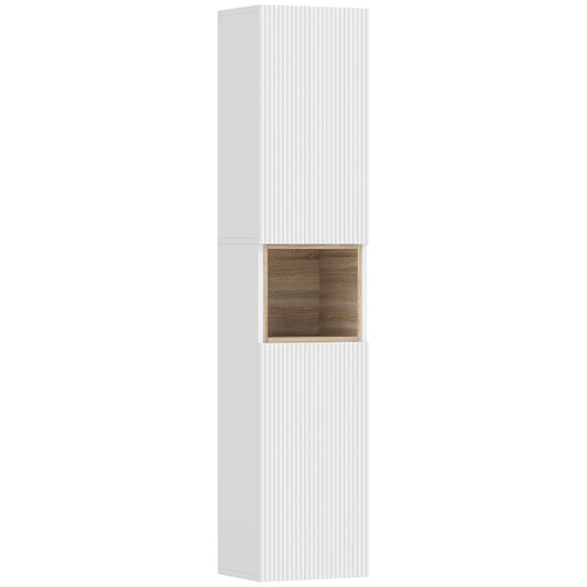 Mobilier de Baie cu 2 Uși, Rafturi Reglabile și Spațiu Deschis, Lemn, 30x24x140 cm, Alb