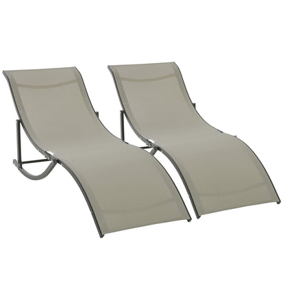 Set 2 Sezlonguri de Gradina Pliabile, Sezlong pentru plaja din Aluminiu si Textilen, 61x165x63cm, negru si kaki