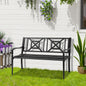 Banca pentru Exterior din Otel, Banca 2 Locuri cu Spatar Inalt si Cotiere, 128x62.5x81.5 cm, Negru