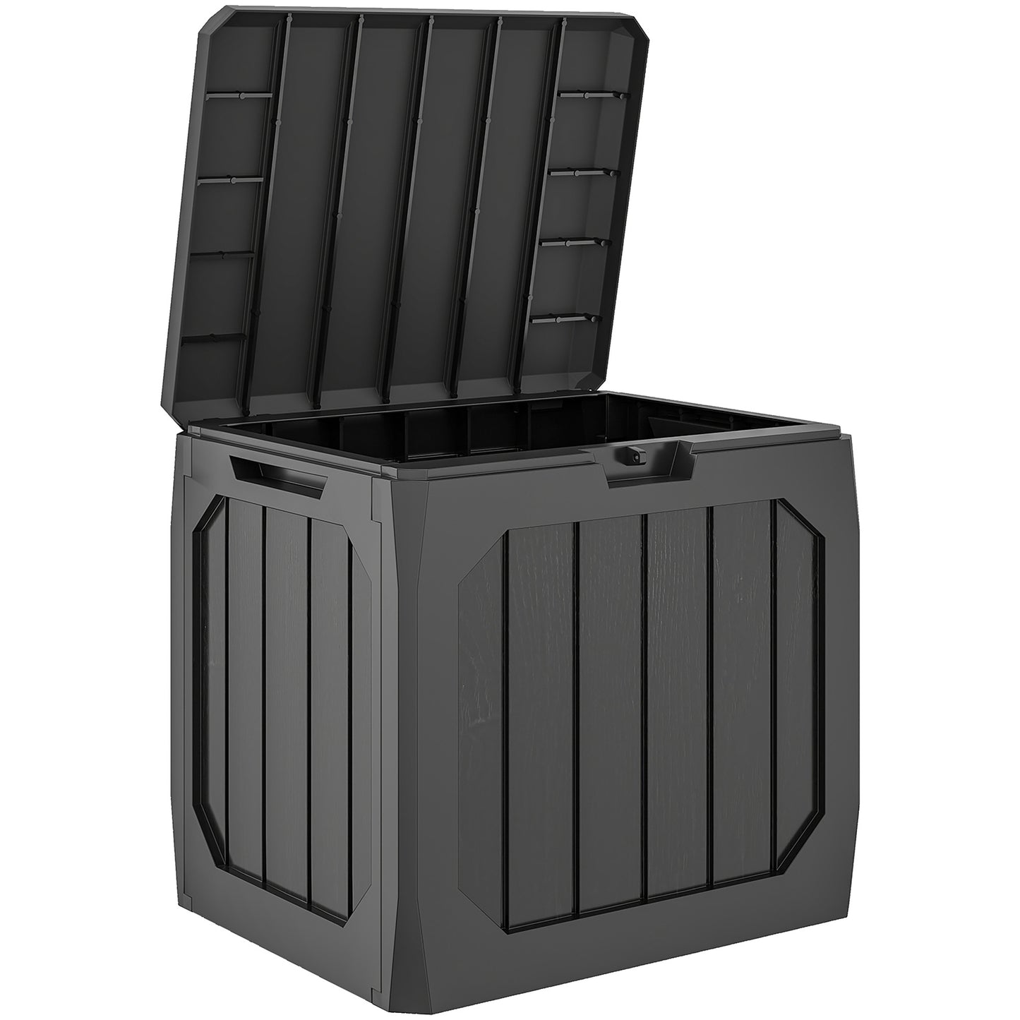 Ladă de Depozitare Grădină 121L din Plastic, Cutie de Exterior cu Mânere, Impermeabilă și Bloccabilă pentru Unelte și Accesorii, 56x45x53 cm, Negru