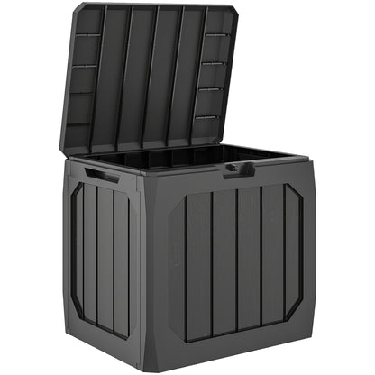 Ladă de Depozitare Grădină 121L din Plastic, Cutie de Exterior cu Mânere, Impermeabilă și Bloccabilă pentru Unelte și Accesorii, 56x45x53 cm, Negru