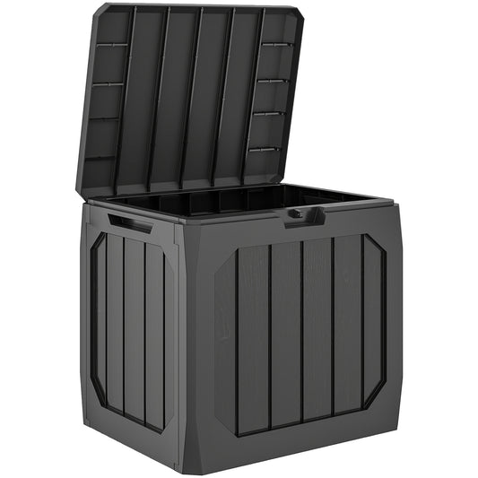 Ladă de Depozitare Grădină 121L din Plastic, Cutie de Exterior cu Mânere, Impermeabilă și Bloccabilă pentru Unelte și Accesorii, 56x45x53 cm, Negru
