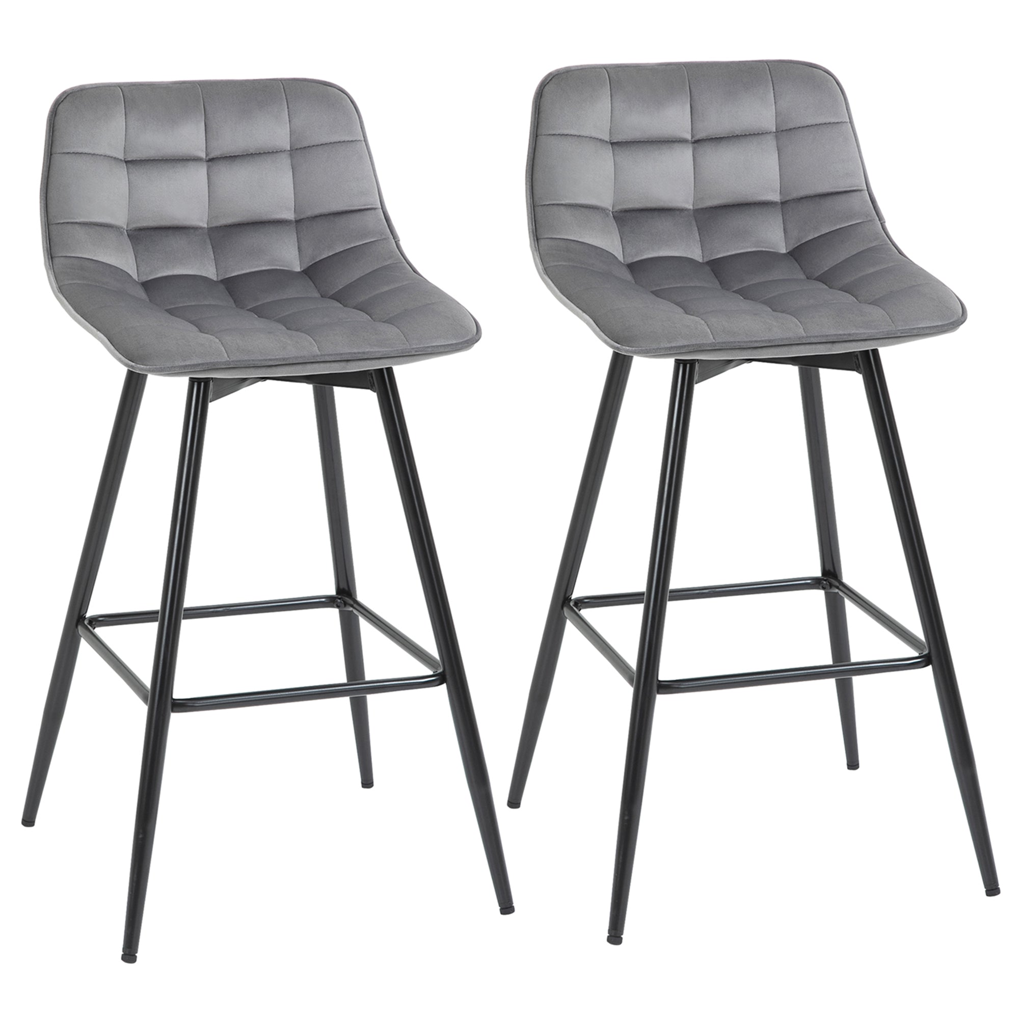 Set 2 Scaune Înalte în Stil Nordic cu Spătar și Suport pentru Picioare, 45x47x88 cm, Gri