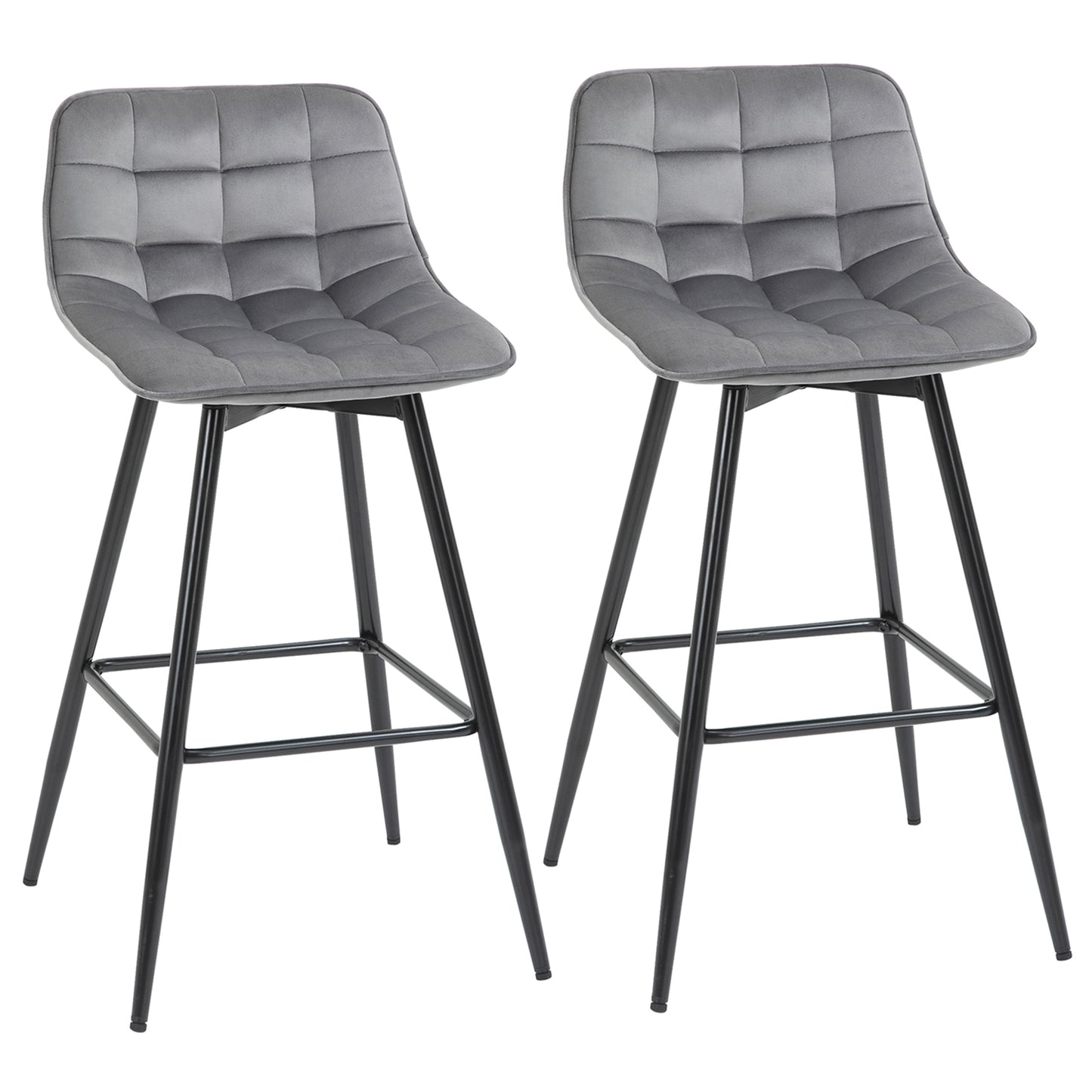 Set 2 Scaune Înalte în Stil Nordic cu Spătar și Suport pentru Picioare, 45x47x88 cm, Gri