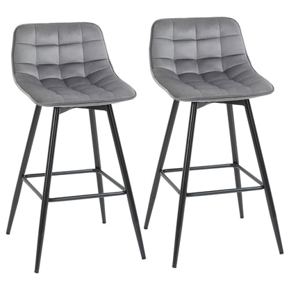 Set 2 Scaune Înalte în Stil Nordic cu Spătar și Suport pentru Picioare, 45x47x88 cm, Gri