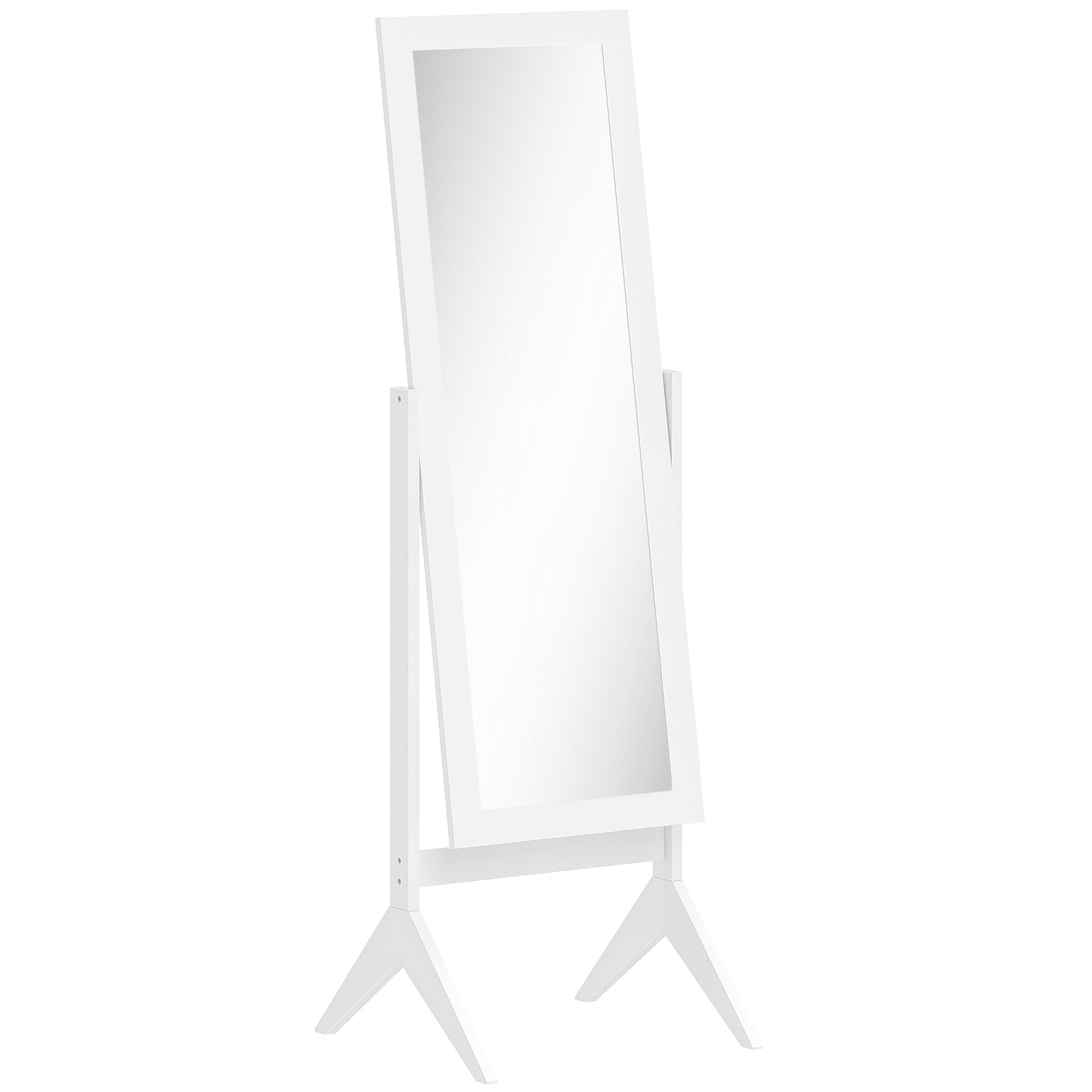 Oglindă de dimensiuni mari cu 4 picioare și unghi reglabil, din lemn și sticlă, 47x46x148 cm, Alb