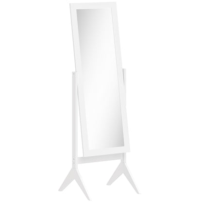 Oglindă de dimensiuni mari cu 4 picioare și unghi reglabil, din lemn și sticlă, 47x46x148 cm, Alb