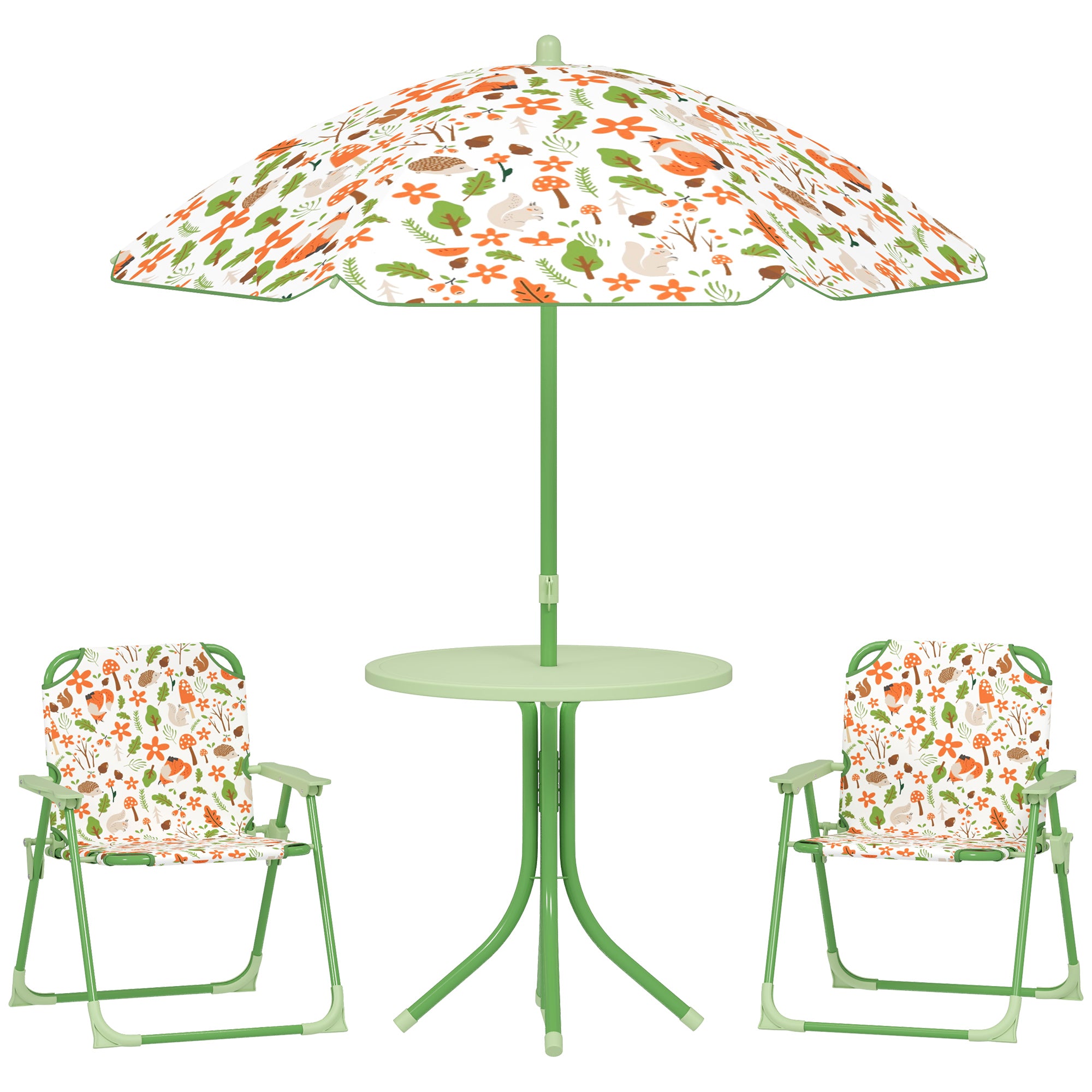 Set de Mobilier de Grădină din 4 Piese cu Masă, Scaune și Umbrelă de Soare Reglabilă, 50xΦ49,5 cm, Verde