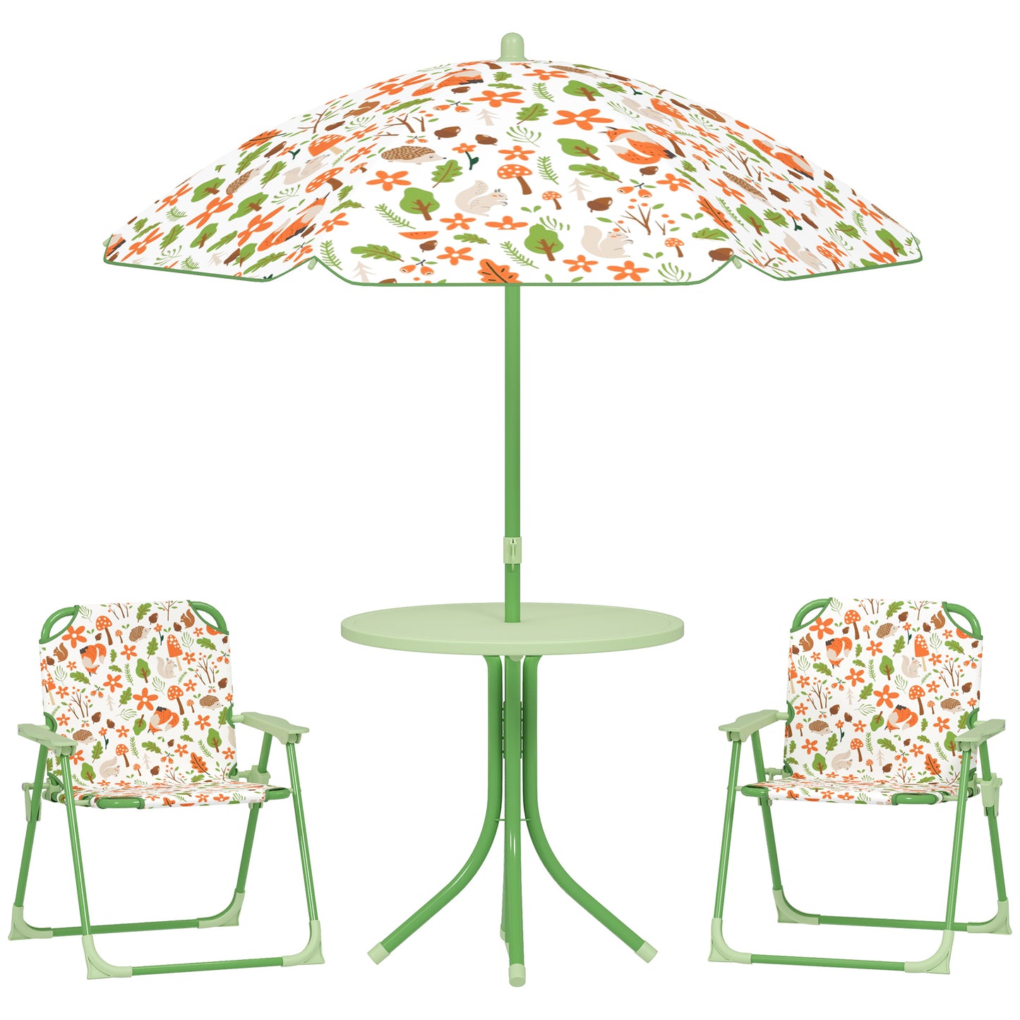 Set de Mobilier de Grădină din 4 Piese cu Masă, Scaune și Umbrelă de Soare Reglabilă, 50xΦ49,5 cm, Verde