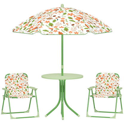Set de Mobilier de Grădină din 4 Piese cu Masă, Scaune și Umbrelă de Soare Reglabilă, 50xΦ49,5 cm, Verde