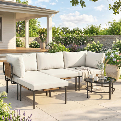 Set Grădină, 5 Piese, Rattan Modular în L cu Perne, Culoare Bej