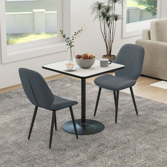 Set 2 Scaune de Luat Masa cu Spătar Curbat, în Material Textil de Tip In, Spumă și Oțel, 46x56x86 cm, Gri și Negru