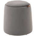 Otomana rotunda cu tava superioara, taburet din material textil cu atingere catifea, masuta de cafea mica cu depozitare pentru sufragerie, dormitor, gri inchis