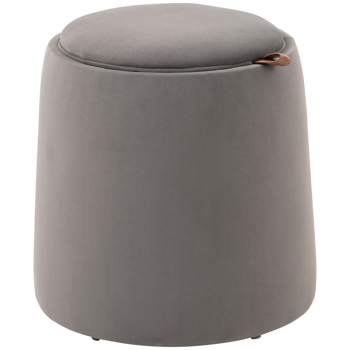 Otomana rotunda cu tava superioara, taburet din material textil cu atingere catifea, masuta de cafea mica cu depozitare pentru sufragerie, dormitor, gri inchis