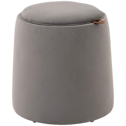 Otomana rotunda cu tava superioara, taburet din material textil cu atingere catifea, masuta de cafea mica cu depozitare pentru sufragerie, dormitor, gri inchis