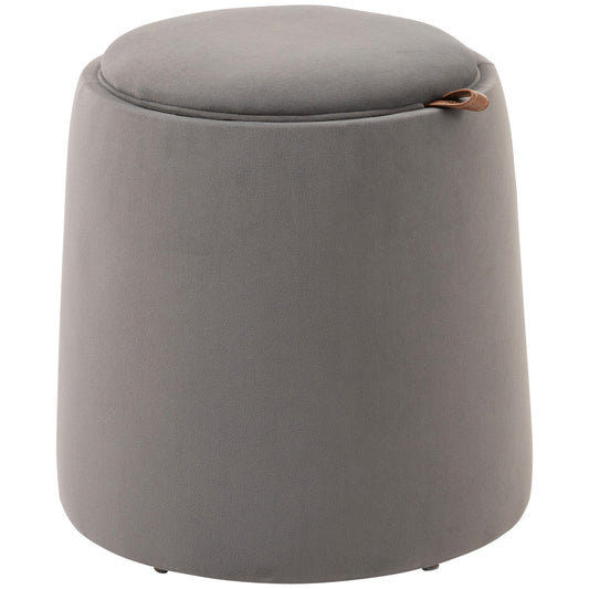 Otomana rotunda cu tava superioara, taburet din material textil cu atingere catifea, masuta de cafea mica cu depozitare pentru sufragerie, dormitor, gri inchis