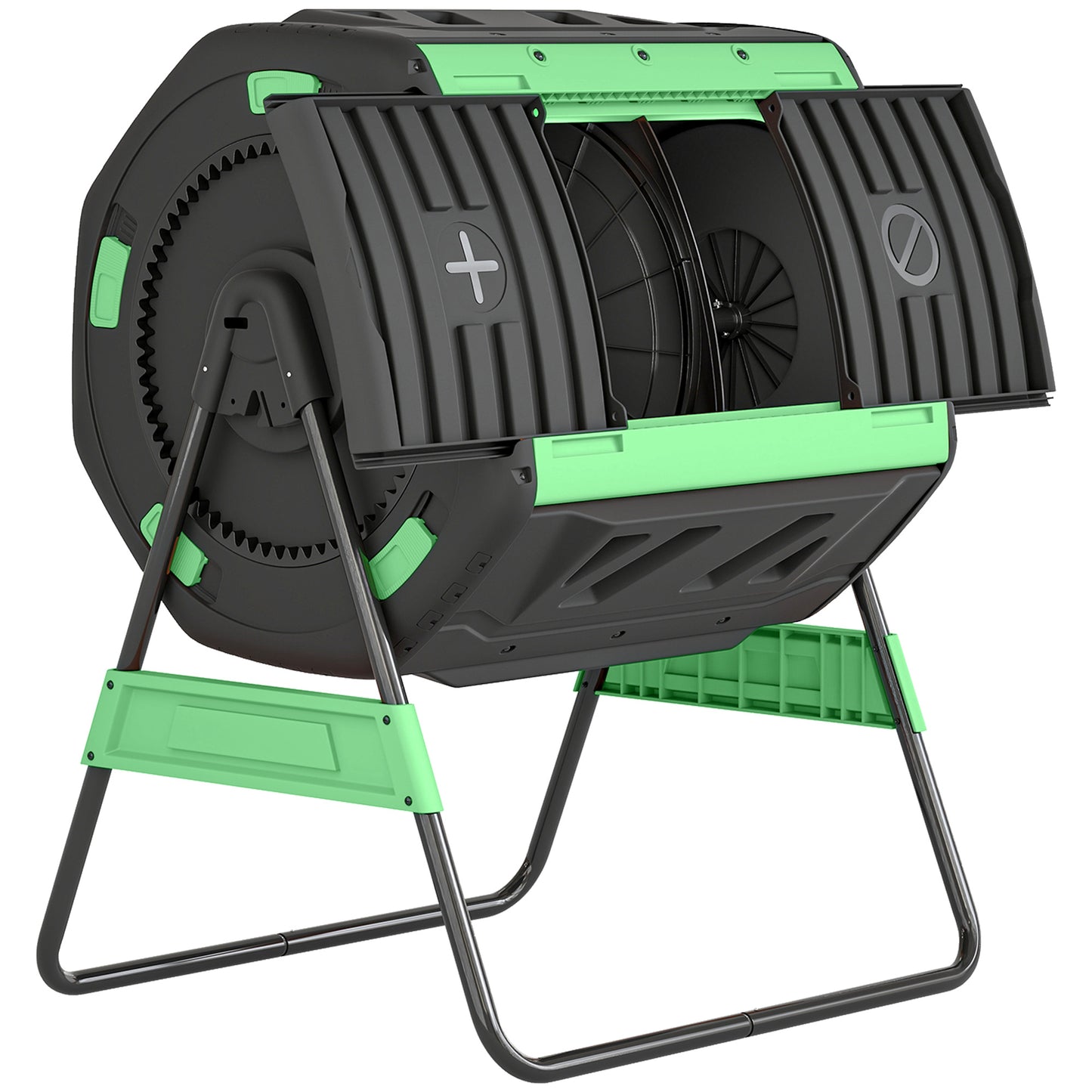 Compostor de grădină, compostor rotativ cu două camere, 200L, negru