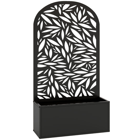 Jardinieră Elevată de Exterior, Jardinieră cu Suport Decorativ Arcuat cu Motive de Frunze pentru Plante Cățărătoare din Metal, Montare pe Perete sau Independentă, pentru Plante și Flori, 61x23x113 cm, Negru